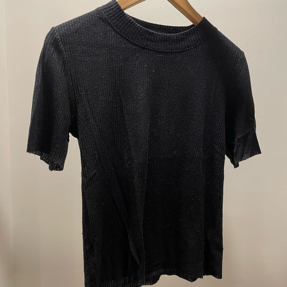 Classic Black Ribbed Short Sleeve Top - Anthropologie